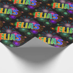 Rainbow First Name "ELIAS" + Fireworks Wrapping Paper