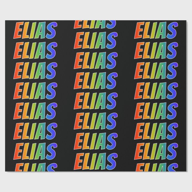 Rainbow First Name "ELIAS"; Fun & Colourful Wrapping Paper (Flat)