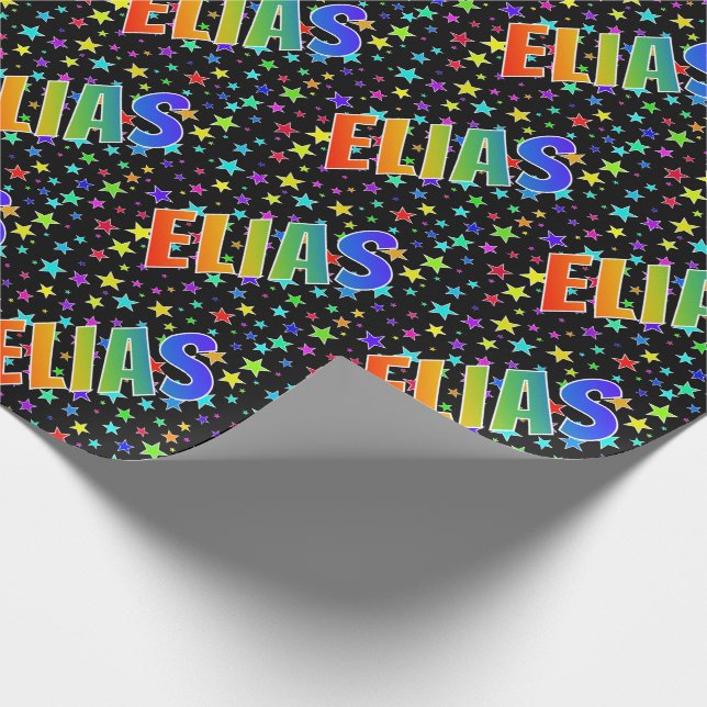 Rainbow First Name "ELIAS" + Stars Wrapping Paper (Corner)