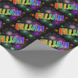 Rainbow First Name "ELIJAH" + Fireworks Wrapping Paper
