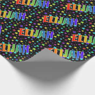 Rainbow First Name "ELIJAH" + Stars Wrapping Paper