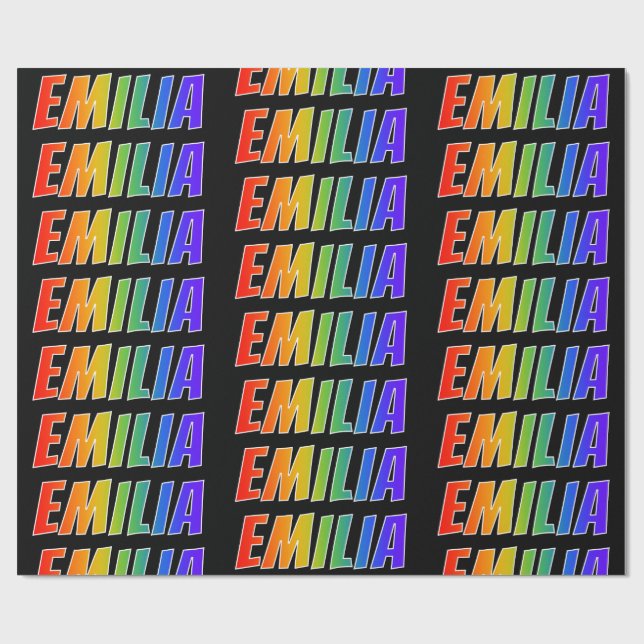 Rainbow First Name "EMILIA"; Fun & Colourful Wrapping Paper (Flat)