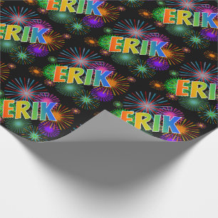 Rainbow First Name "ERIK" + Fireworks Wrapping Paper