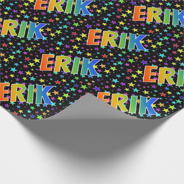 Rainbow First Name "ERIK" + Stars Wrapping Paper (Corner)