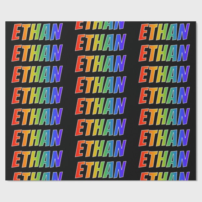 Rainbow First Name "ETHAN"; Fun & Colourful Wrapping Paper (Flat)