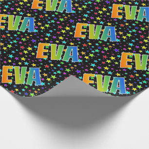 Rainbow First Name "EVA" + Stars Wrapping Paper