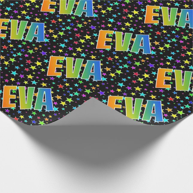 Rainbow First Name "EVA" + Stars Wrapping Paper (Corner)