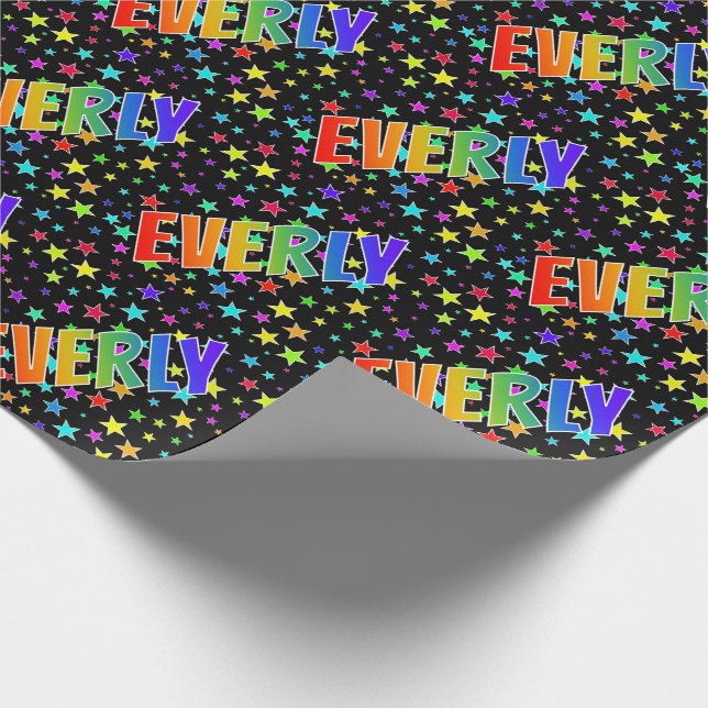 Rainbow First Name "EVERLY" + Stars Wrapping Paper (Corner)