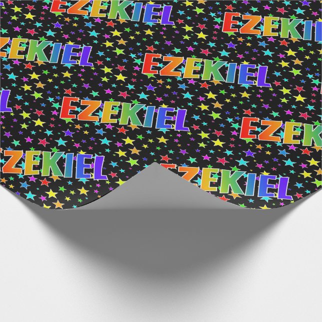 Rainbow First Name "EZEKIEL" + Stars Wrapping Paper (Corner)