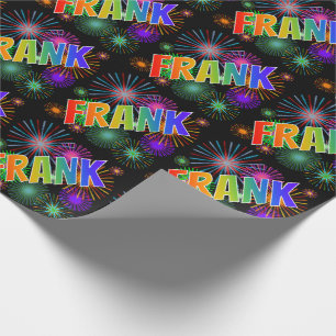 Rainbow First Name "FRANK" + Fireworks Wrapping Paper