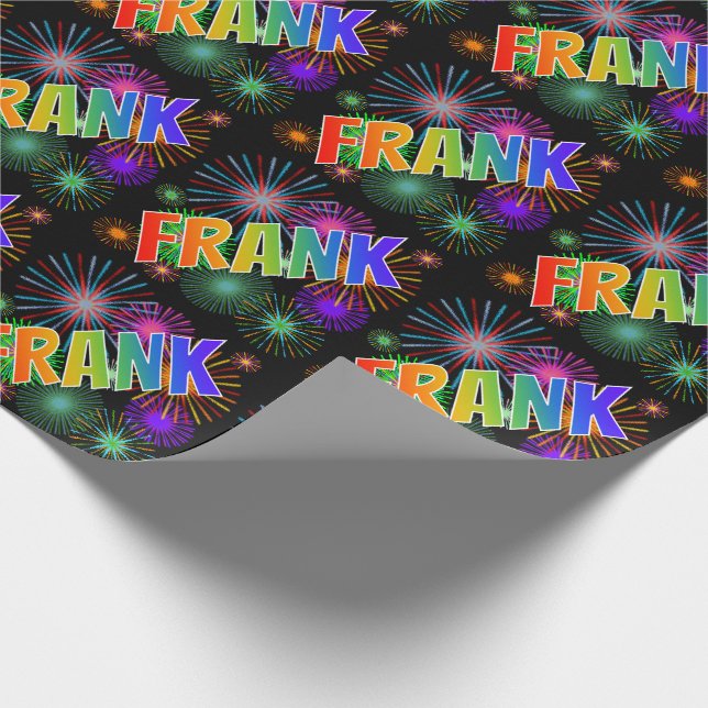 Rainbow First Name "FRANK" + Fireworks Wrapping Paper (Corner)