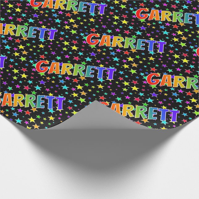Rainbow First Name "GARRETT" + Stars Wrapping Paper (Corner)