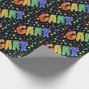 Rainbow First Name "GARY" + Stars Wrapping Paper