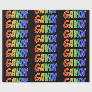Rainbow First Name "GAVIN"; Fun & Colourful Wrapping Paper