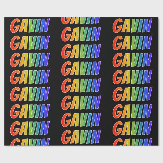 Rainbow First Name "GAVIN"; Fun & Colourful Wrapping Paper (Flat)