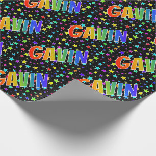 Rainbow First Name "GAVIN" + Stars Wrapping Paper