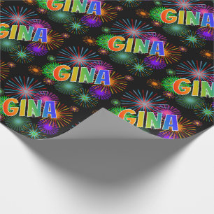 Rainbow First Name "GINA" + Fireworks Wrapping Paper