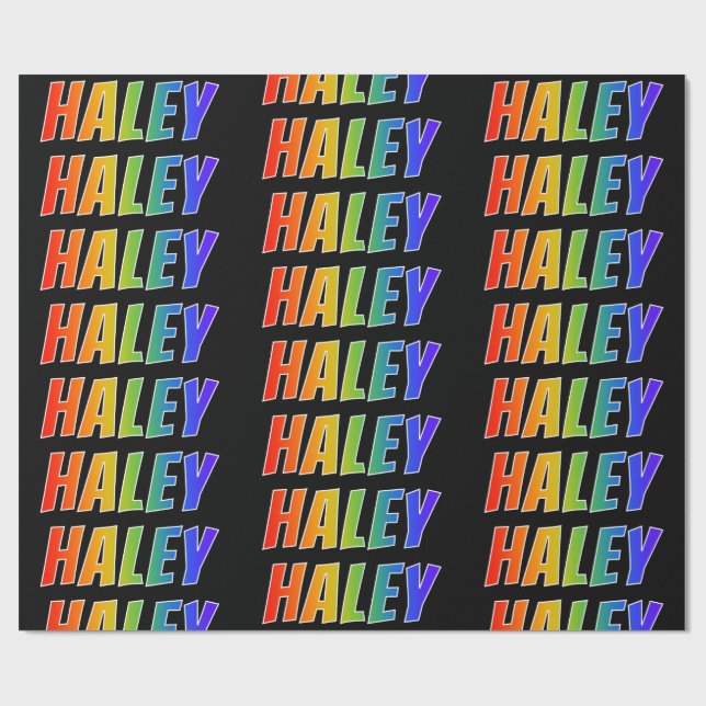 Rainbow First Name "HALEY"; Fun & Colourful Wrapping Paper (Flat)