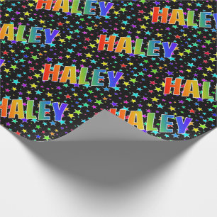 Rainbow First Name "HALEY" + Stars Wrapping Paper