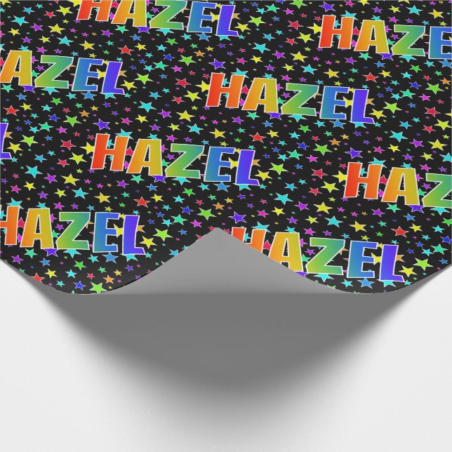 Rainbow First Name "HAZEL" + Stars Wrapping Paper (Corner)