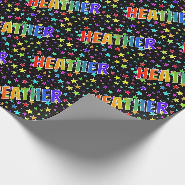 Rainbow First Name "HEATHER" + Stars Wrapping Paper (Corner)