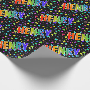Rainbow First Name "HENRY" + Stars Wrapping Paper