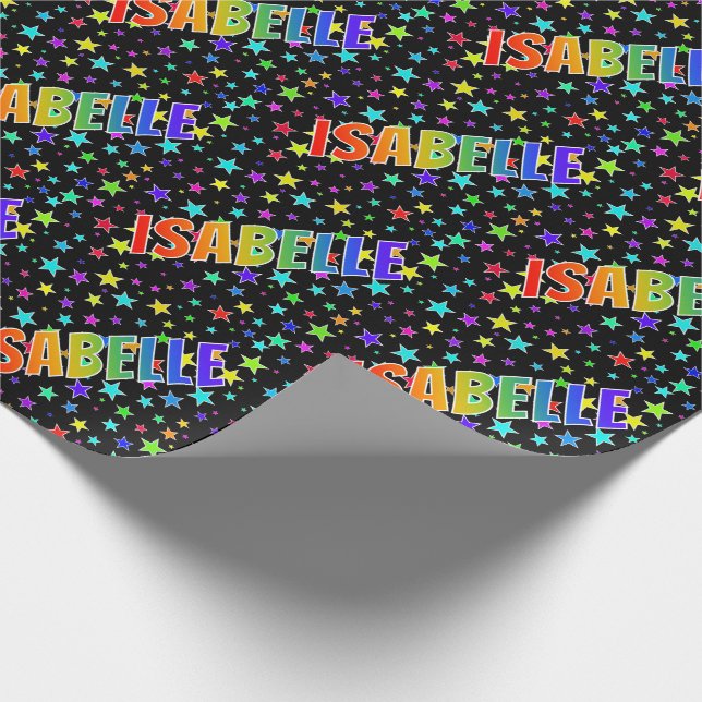 Rainbow First Name "ISABELLE" + Stars Wrapping Paper (Corner)