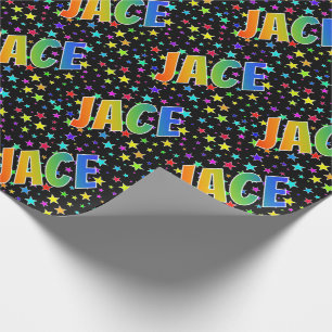 Rainbow First Name "JACE" + Stars Wrapping Paper