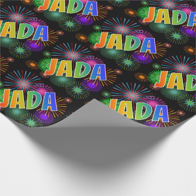 Rainbow First Name "JADA" + Fireworks Wrapping Paper (Corner)