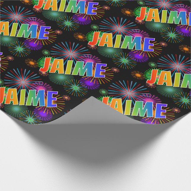Rainbow First Name "JAIME" + Fireworks Wrapping Paper (Corner)
