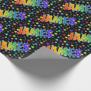 Rainbow First Name "JAMES" + Stars Wrapping Paper