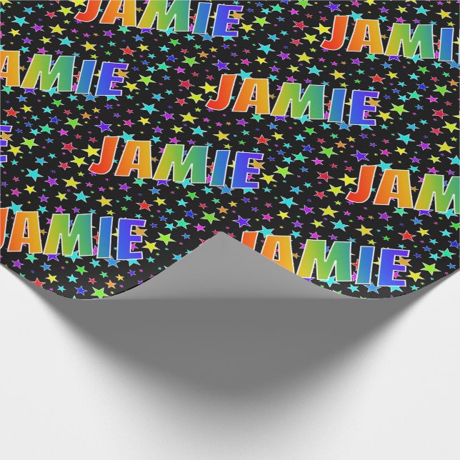 Rainbow First Name "JAMIE" + Stars Wrapping Paper (Corner)