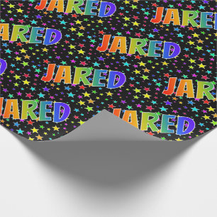 Rainbow First Name "JARED" + Stars Wrapping Paper