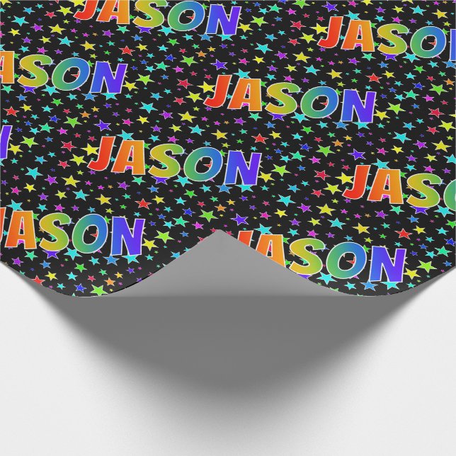 Rainbow First Name "JASON" + Stars Wrapping Paper (Corner)
