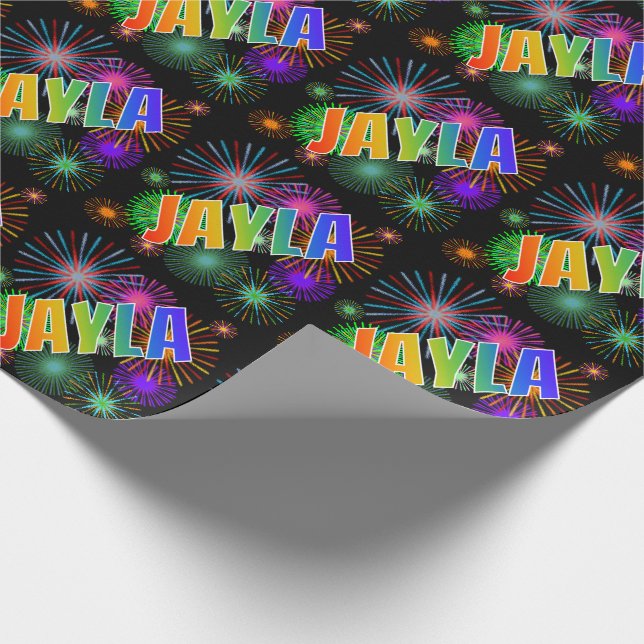 Rainbow First Name "JAYLA" + Fireworks Wrapping Paper (Corner)