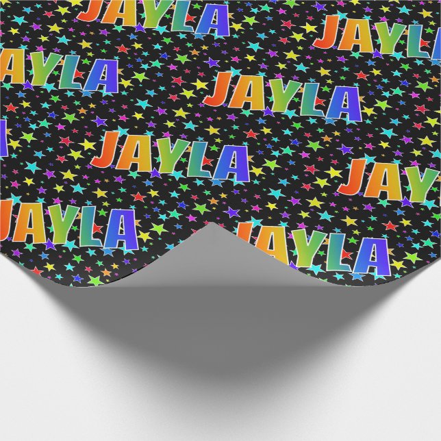 Rainbow First Name "JAYLA" + Stars Wrapping Paper (Corner)