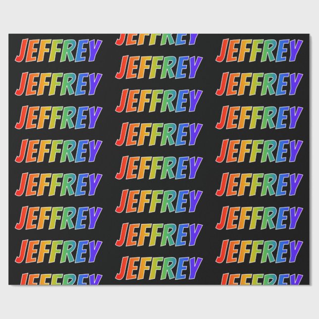 Rainbow First Name "JEFFREY"; Fun & Colourful Wrapping Paper (Flat)