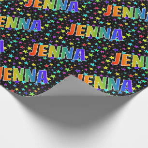 Rainbow First Name "JENNA" + Stars Wrapping Paper