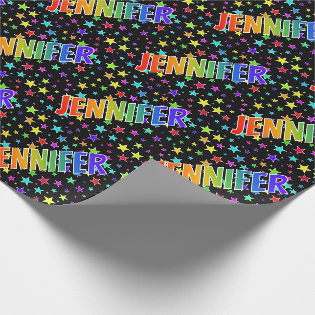 Rainbow First Name "JENNIFER" + Stars Wrapping Paper (Corner)