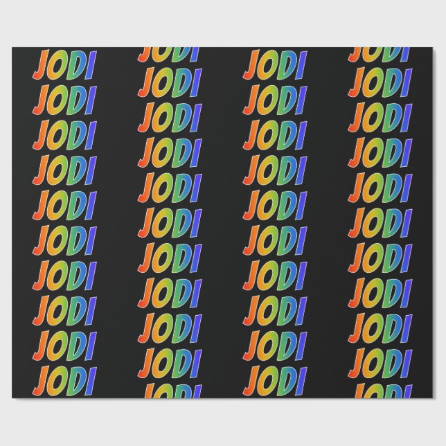 Rainbow First Name "JODI"; Fun & Colourful Wrapping Paper (Flat)