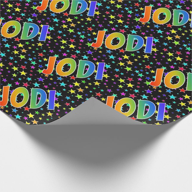Rainbow First Name "JODI" + Stars Wrapping Paper (Corner)