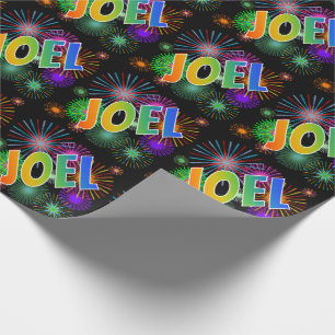 Rainbow First Name "JOEL" + Fireworks Wrapping Paper