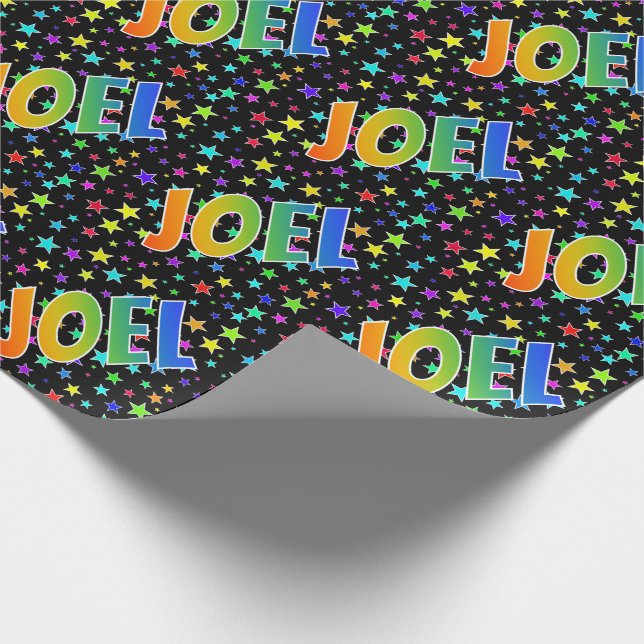 Rainbow First Name "JOEL" + Stars Wrapping Paper (Corner)