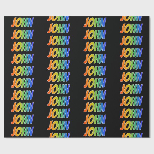Rainbow First Name "JOHN"; Fun & Colourful Wrapping Paper (Flat)