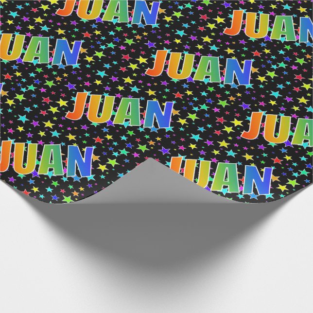Rainbow First Name "JUAN" + Stars Wrapping Paper (Corner)