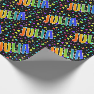 Rainbow First Name "JULIA" + Stars Wrapping Paper
