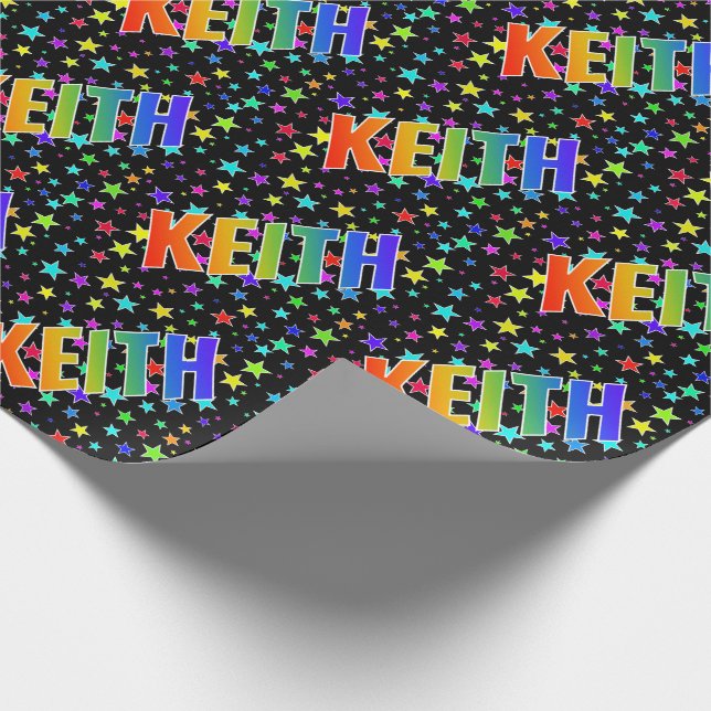 Rainbow First Name "KEITH" + Stars Wrapping Paper (Corner)