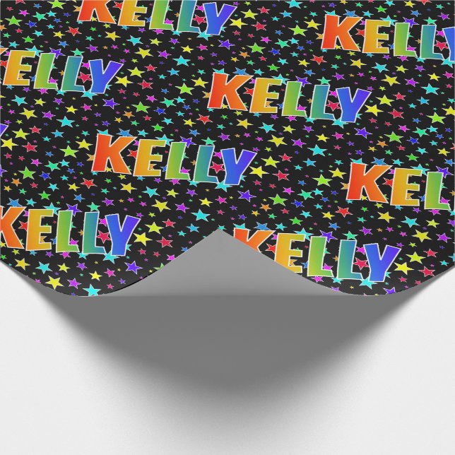 Rainbow First Name "KELLY" + Stars Wrapping Paper (Corner)