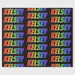Rainbow First Name "KELSEY"; Fun & Colourful Wrapping Paper