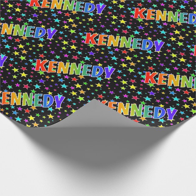 Rainbow First Name "KENNEDY" + Stars Wrapping Paper (Corner)